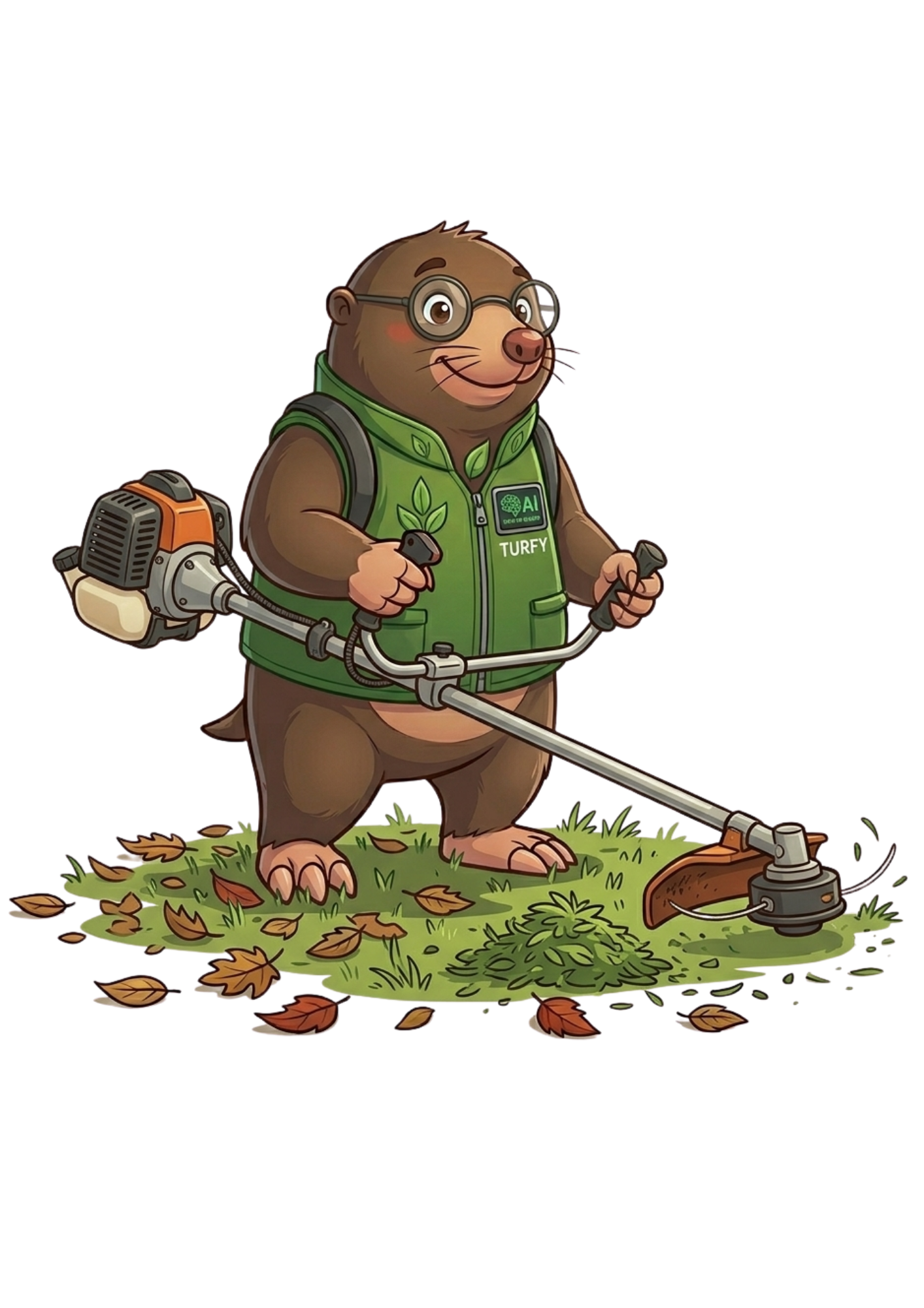 Turfy the Mole with a trimmer